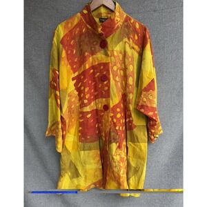 Beppa  Art To Wear Button-Up 100% Linen S/M Abstract Lagenlook Red Yellow Tunic